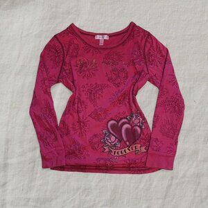 FANG Y2k Vintage Long Sleeve Pink Heart Graphic Tee